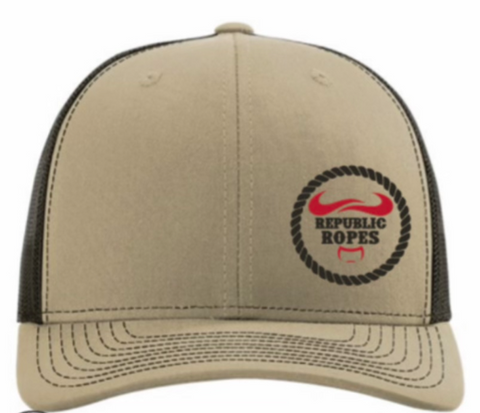 Republic Ropes Classic Trucker Hat w/ Circle Rope Logo- Khaki & Coffee