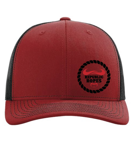 Republic Ropes Classic Trucker Hat w/ Circle Rope Logo- Cardinal & Black